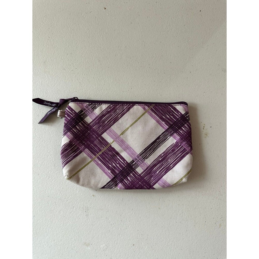 Thirty One 100% Cotton Plum Plaid Padded Mini Zipper Pouch